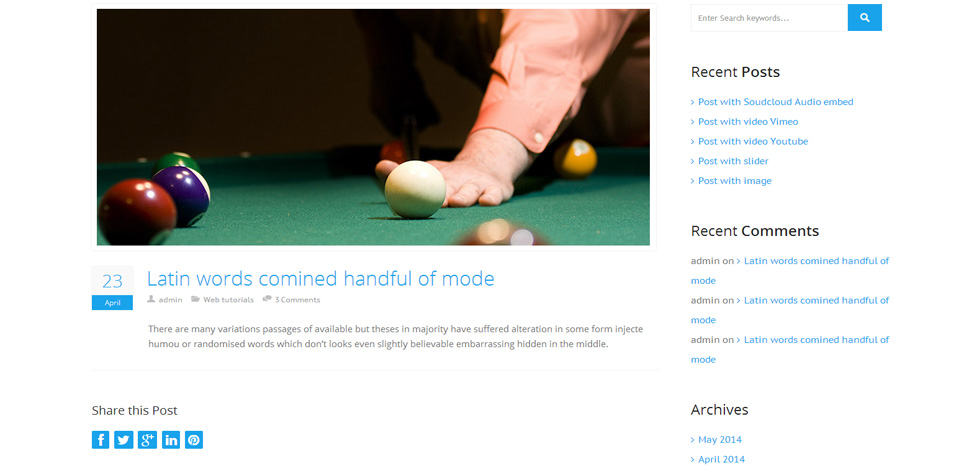 Blog post page