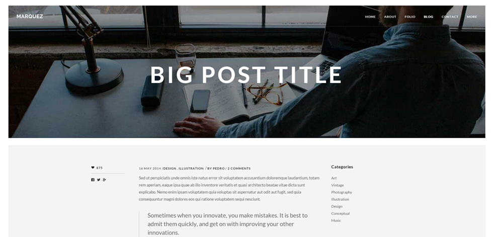 Blog post page