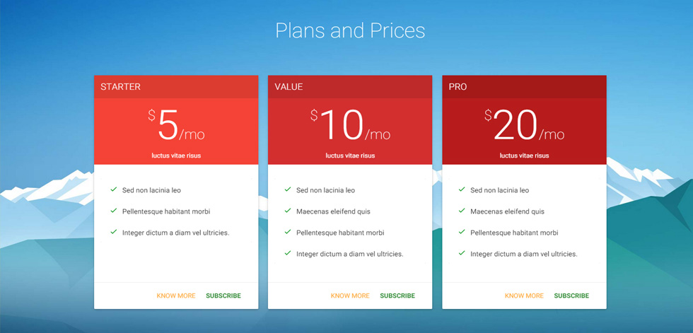 Pricing Tables