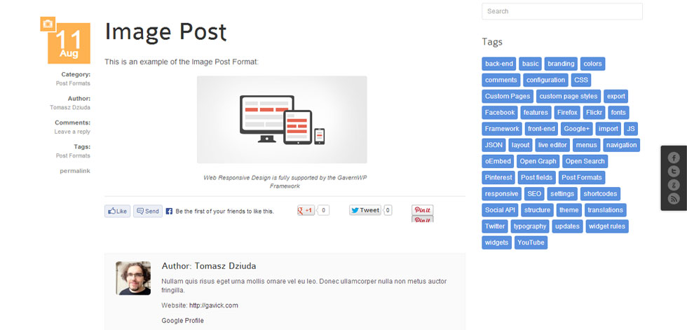 Blog post page