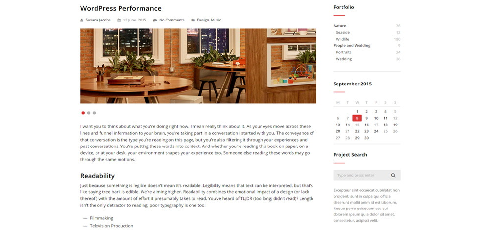 Blog post page