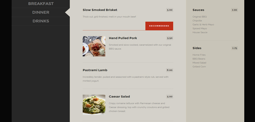 Food menu