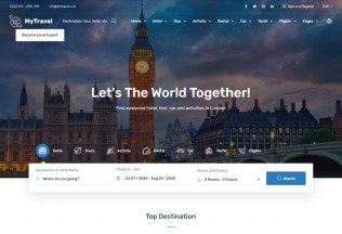 MyTravel – Premium Responsive Hotels Flights Vacations HTML5 Template