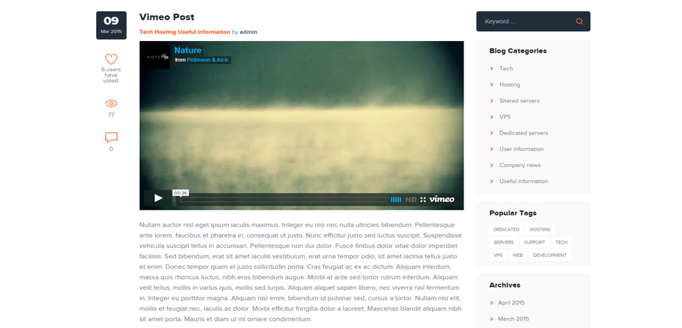 Blog post page