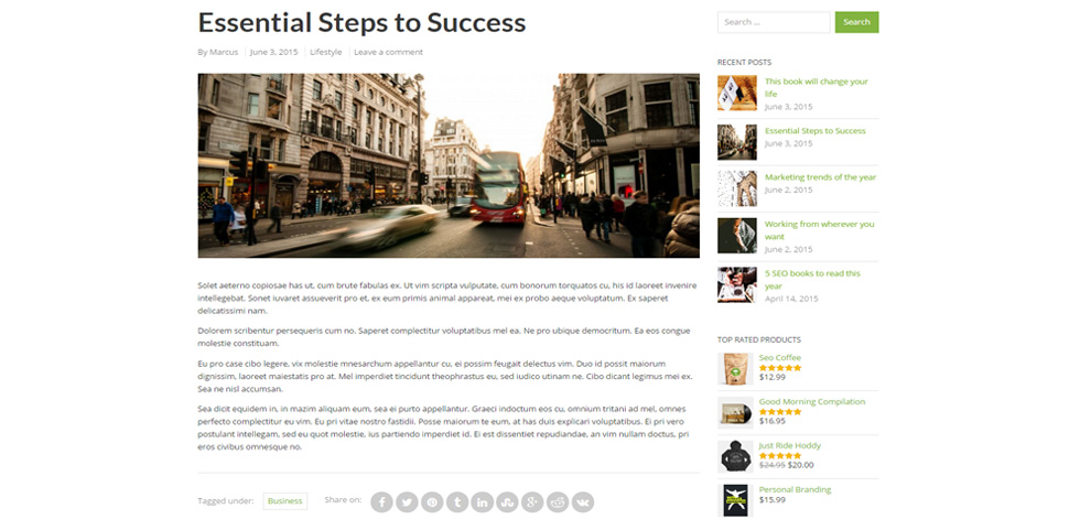 Blog post page