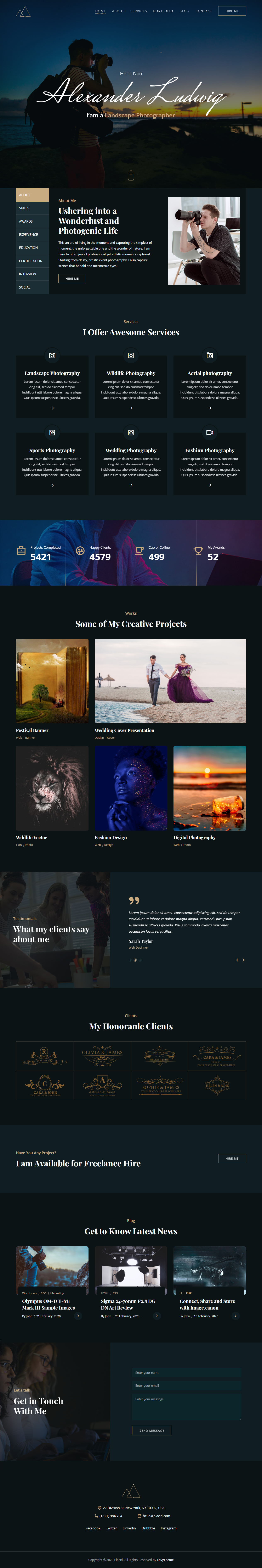 Placid HTML5 Photography Website Templates