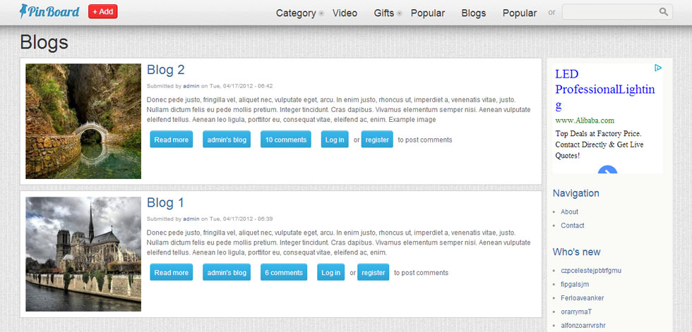 Blogs page