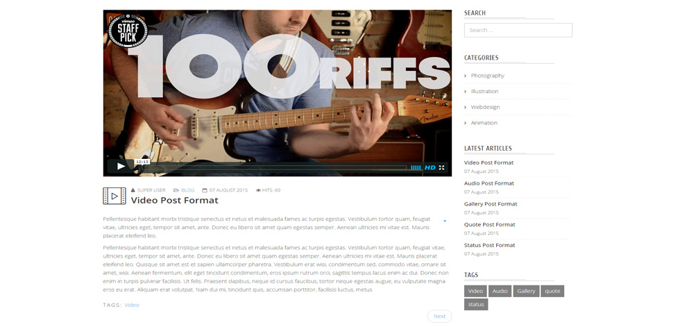 Blog post page