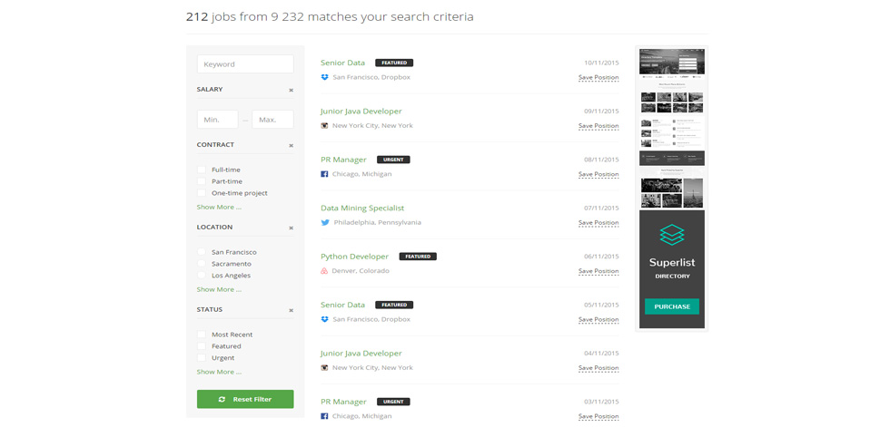 Jobs listing