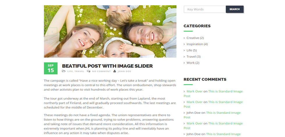 Blog post page
