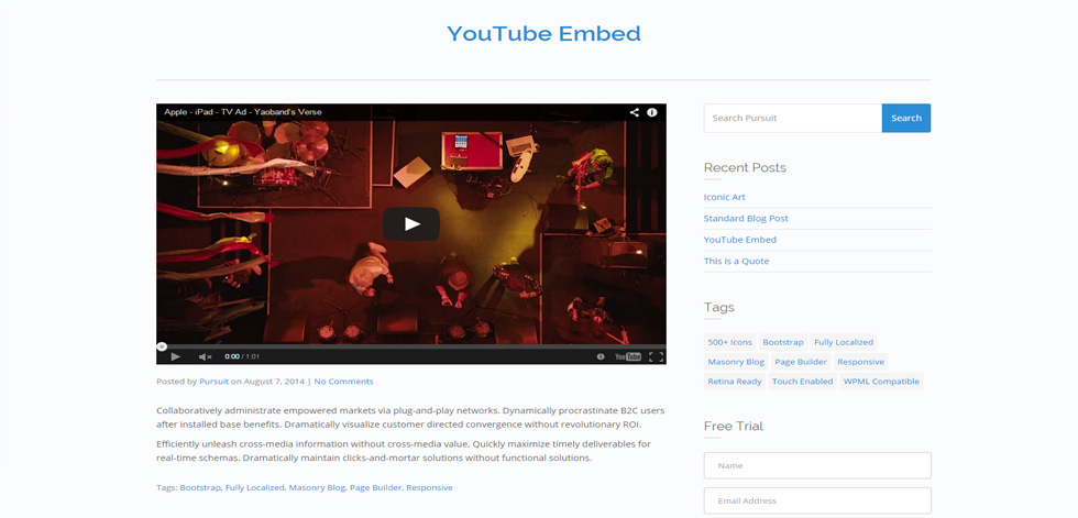 Blog post page