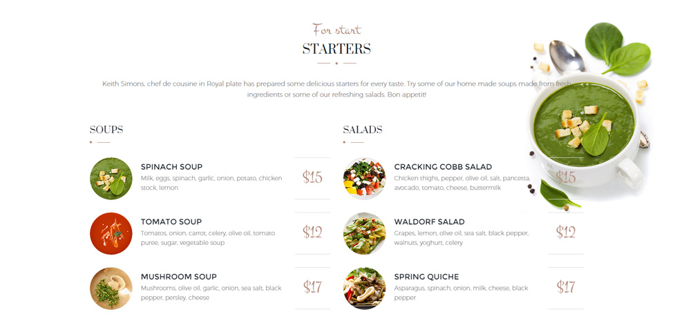 Food menu