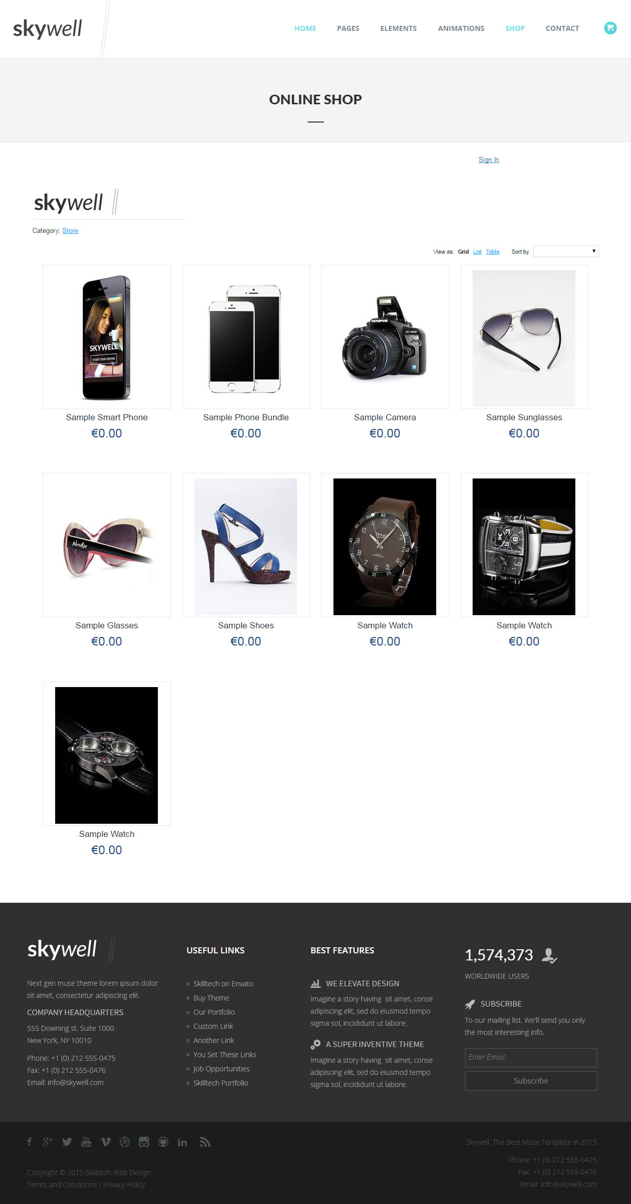 Skywell eCommerce Muse Theme
