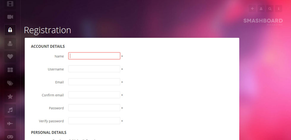 Registration page