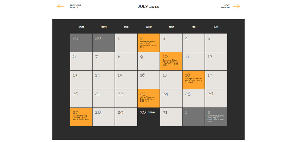 Events calendar