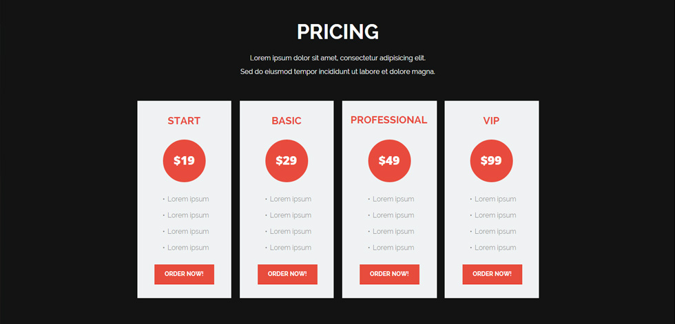 Pricing Tables